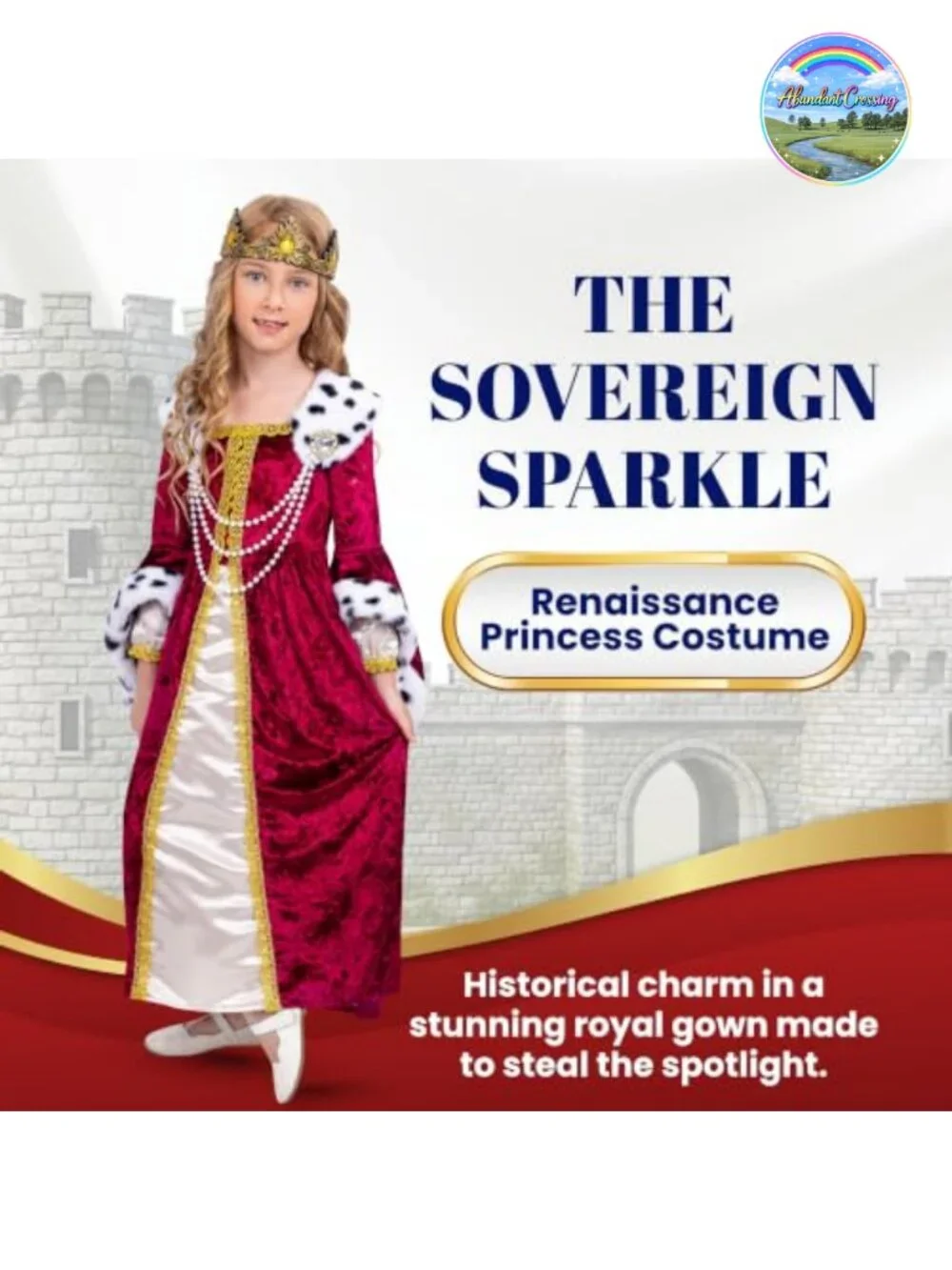 Girls Queen Costume Renaissance Gown Crown Set Dress Up